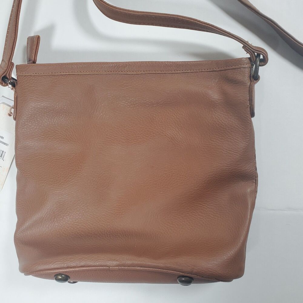 NWT Shyanne Women’s Leather Crossbody Bag Brown Cowhide and PU Tooled Studded - Picture 4 of 11